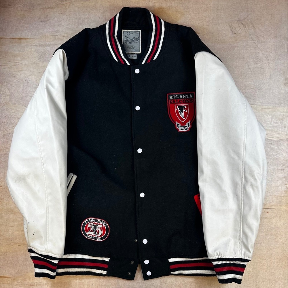 Atlanta Falcons Raw Blue Springfield Classic Varsity Jacket Mens 3XL Black White